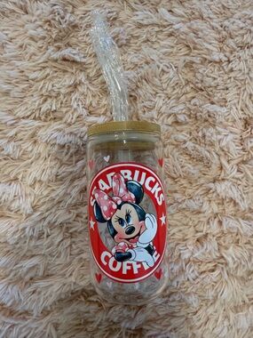 Starbucks Clear Minnie Mouse 16oz Libby glass with straw